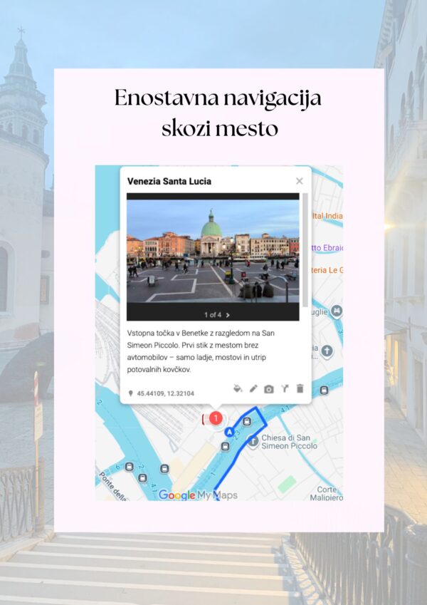 Enostavna navigacija skozi mesto, e-vodnik Benetke